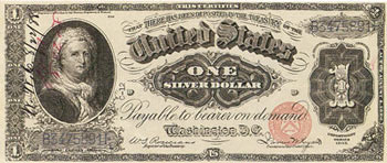 Certificado de un dólar de 1886 Martha Washington