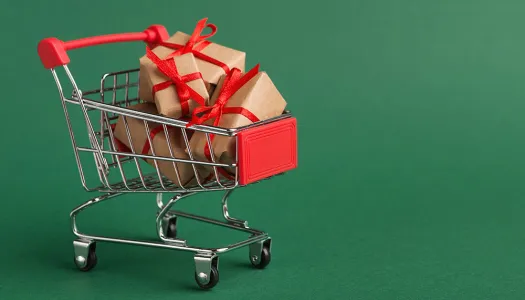 shopping cart with holiday gifts