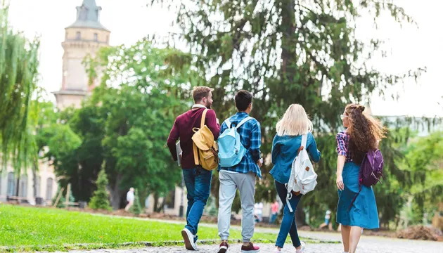 college students walking